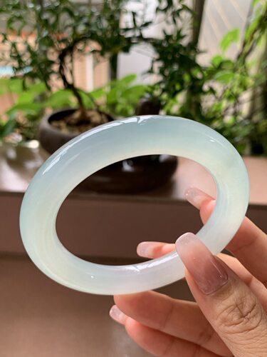 【小陈翡翠】缅甸天然翡翠A货冰晴56-57圆条翡翠手镯