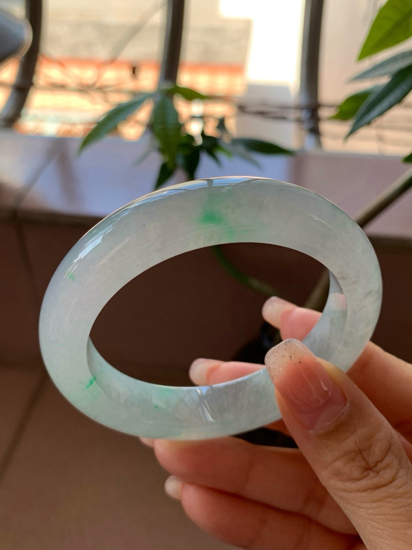 【小陈翡翠】缅甸天然翡翠A货冰飘绿花53-54正圈翡翠手镯