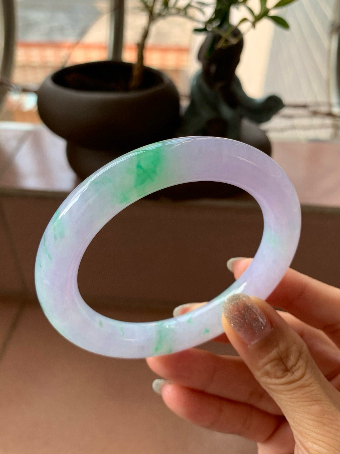 【小陈翡翠】缅甸天然翡翠a货冰润春彩粉紫紫罗兰飘绿花58圆条,珠宝/钻石/翡翠,手镯,淘宝优惠券,粉丝福利购,淘宝优惠卷