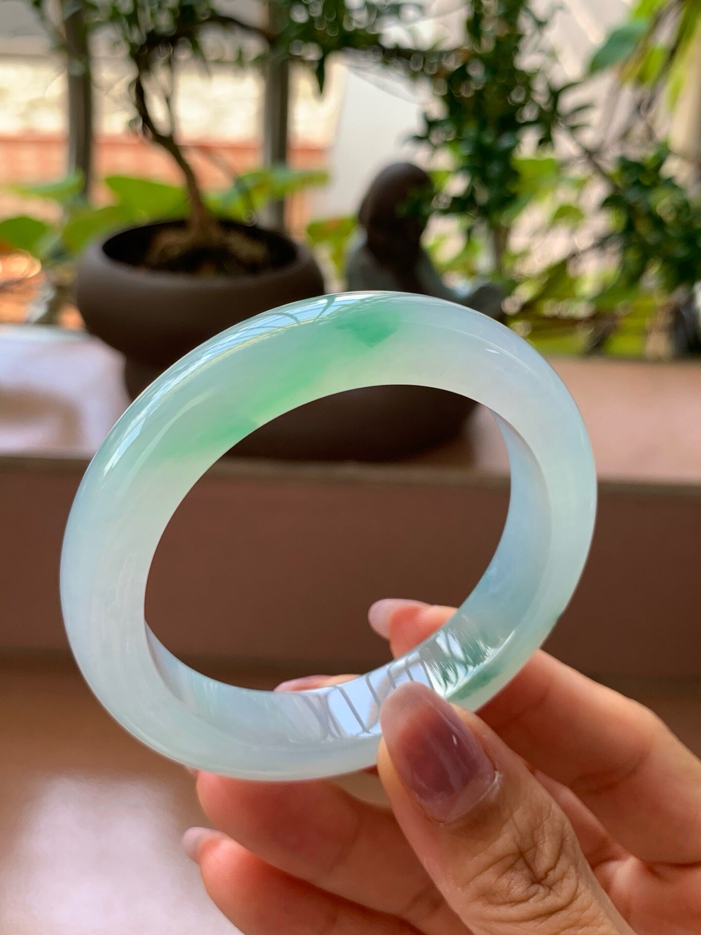 【小陈翡翠】缅甸天然翡翠A货冰飘绿花兰花51-52正圈翡翠手镯