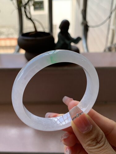 【小陈翡翠】缅甸天然翡翠A货飘绿花53-54正圈翡翠手镯