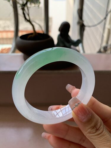 【小陈翡翠】缅甸天然翡翠A货冰飘甜绿52-53正圈翡翠手镯