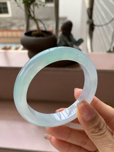【小陈翡翠】缅甸天然翡翠A货冰飘甜阳绿55-56正圈翡翠手镯