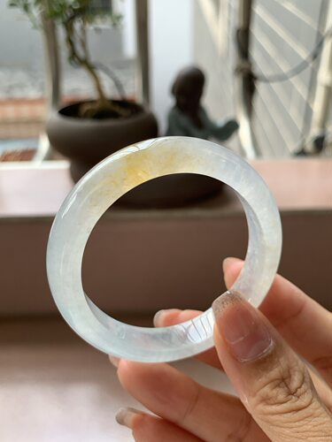 【小陈翡翠】缅甸天然翡翠A货冰飘黄翡54贵妃翡翠手镯