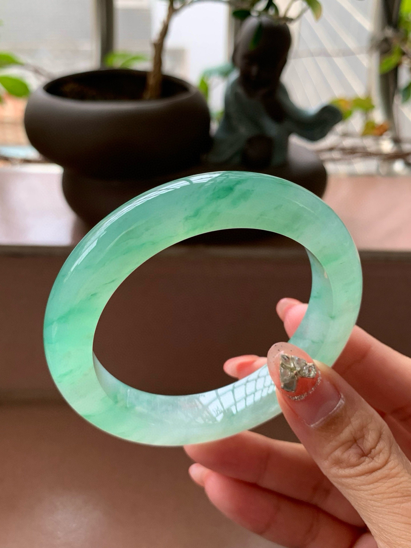 【小陈翡翠】缅甸天然翡翠a货冰飘芙蓉绿花56-57正圈翡翠手镯