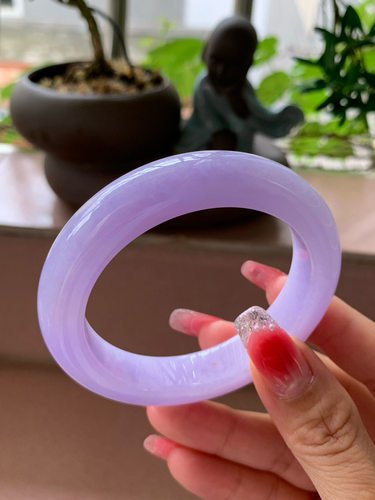 【小陈翡翠】缅甸天然翡翠A货紫罗兰满色53-54正圈翡翠手镯