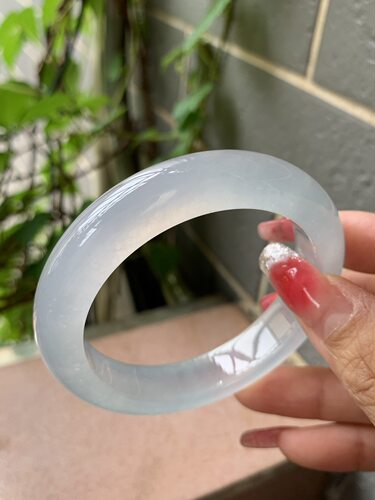 【小陈翡翠】缅甸天然翡翠A货冰种白月光53-54正圈翡翠手镯