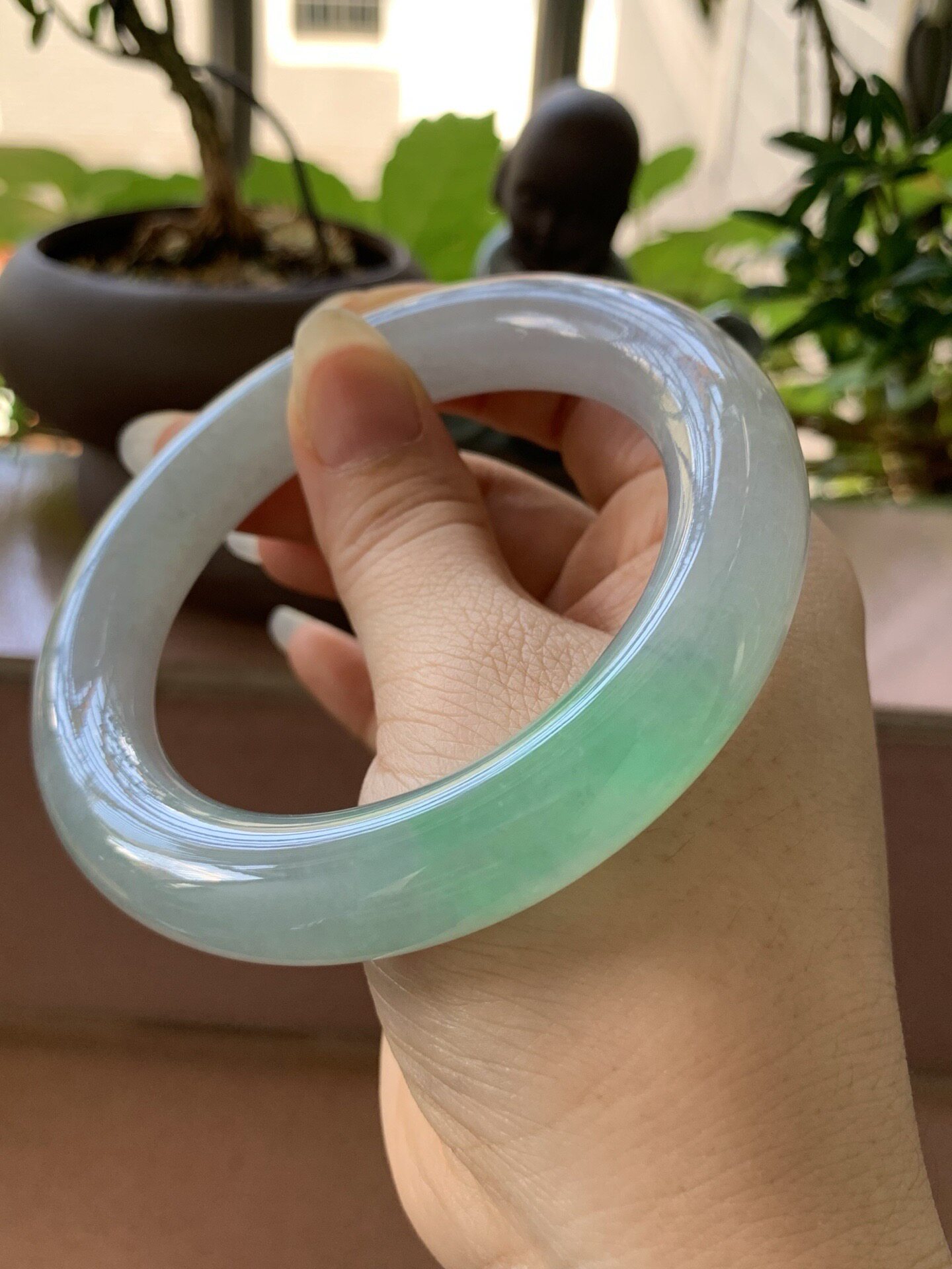 【小陈翡翠】缅甸天然翡翠A货冰飘阳绿60大圈口圆条翡翠手镯