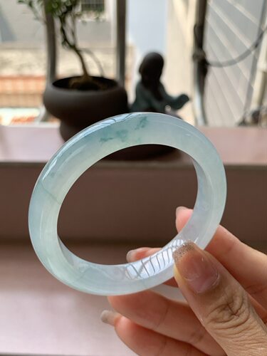 【小陈翡翠】缅甸天然翡翠A货飘兰花52小圈口正圈翡翠手镯