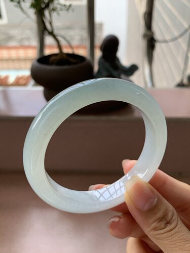 【小陈翡翠】缅甸天然翡翠A货浅绿55-56正圈翡翠手镯