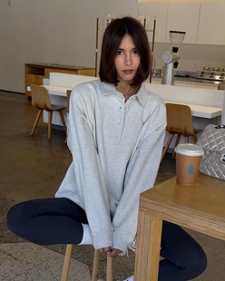 25早春新 复古美式polo领中长款廓形卫衣 宽松休闲翻领长袖上衣