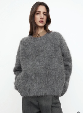 瑞典小众TOT*同款秋冬新款套头圆领羊绒超长袖落肩阔型宽松版毛衣