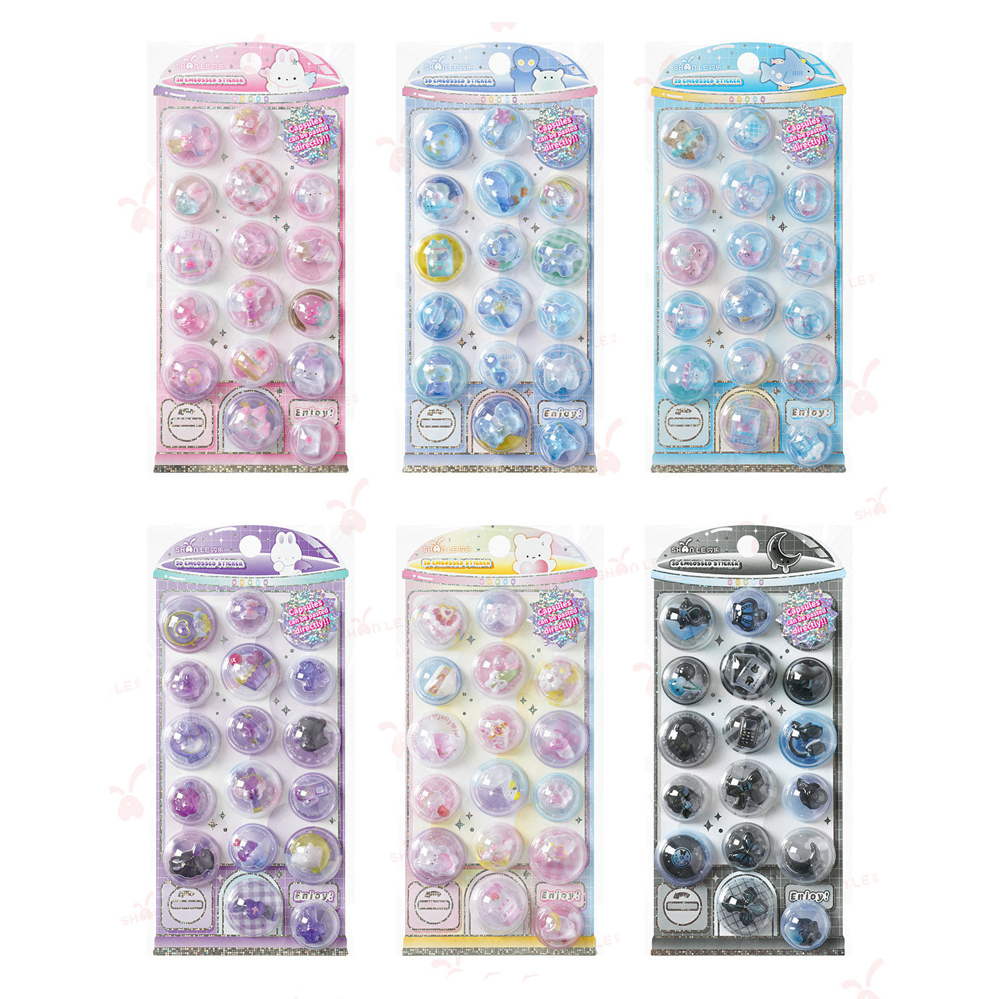 闪乐立体摇摇乐3D浮雕胶囊贴纸少女心蝴蝶结手账装饰贴画Capsules