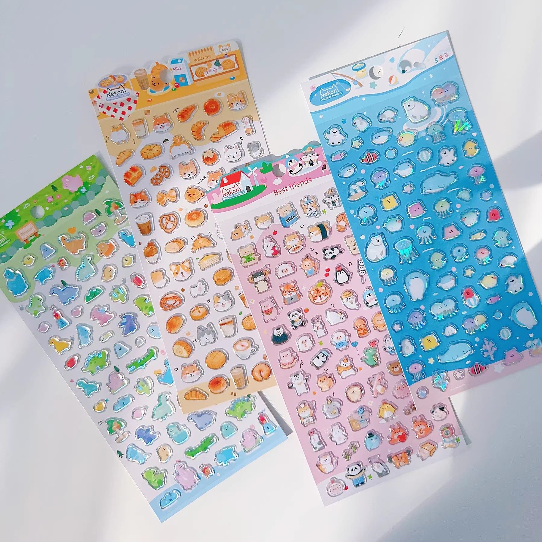 Nekoni可爱琉璃贴纸柴犬贴纸熊猫小恐龙企鹅游乐园装饰手账贴画
