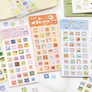 信 饰贴纸可爱迷你森系动物风景手帐日付贴画 恋人日付邮局PET装