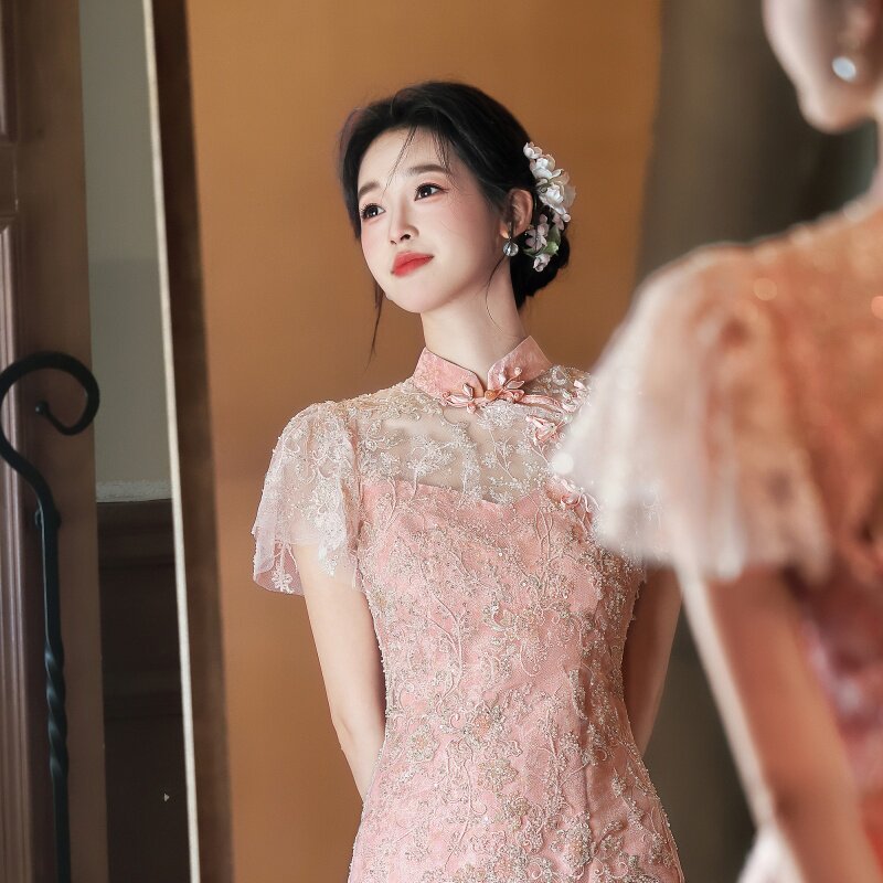 彼岸【樱花】2026新款夏季中式结婚旗袍女新娘粉色订婚敬酒礼服裙