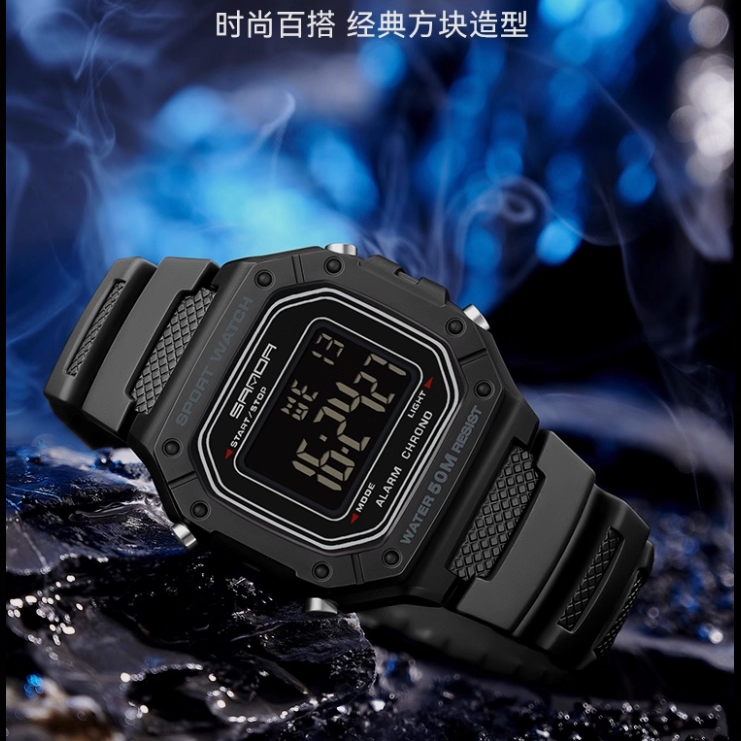 欧美军训复古小方块手表初高中学生男士电子多功能运动手表男款