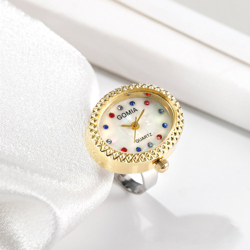 防水手指戒指表女时尚创意镶钻真表金属学生椭圆形电子手指表