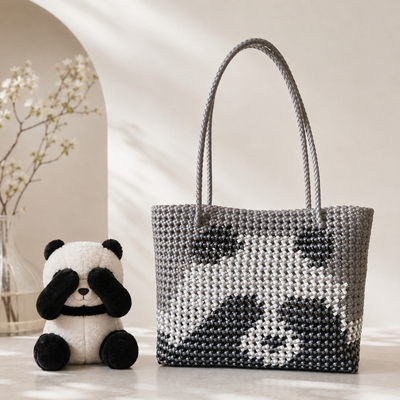 [成品包]纯手工藤条编织包ins黑白熊猫图托特包手提包节日送礼物