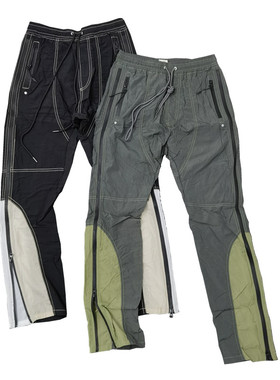 美式高街裤脚拉链开衩重工拼接新潮街头时尚松紧腰速干休闲裤K824