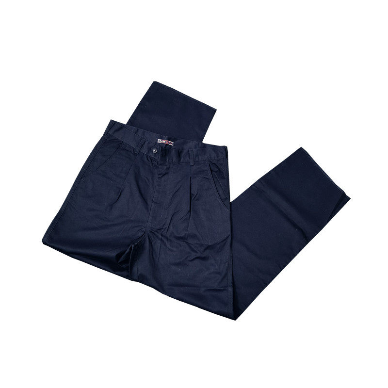 复古海军蓝色宽松直筒工作裤