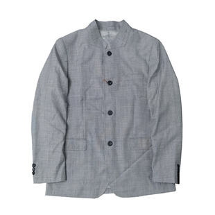 羊毛桑蚕丝混纺品牌尾货立领四粒扣修身 剪裁千鸟格休闲西服Y795男