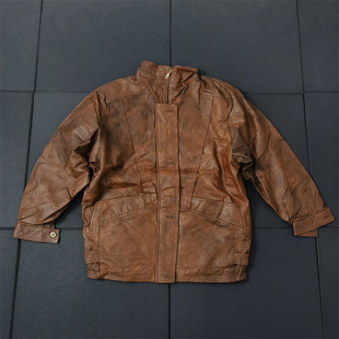 擦色做旧怀旧复古插肩袖立领拉链真皮山羊皮夹克外套Y420包邮男