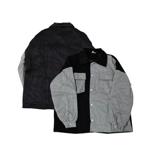 羊毛呢嘻哈街头廓形剪裁撞色胸前口袋翻领夹棉夹克外套Y489包邮男