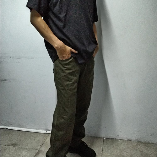 无品牌水洗帆布直筒休闲长裤