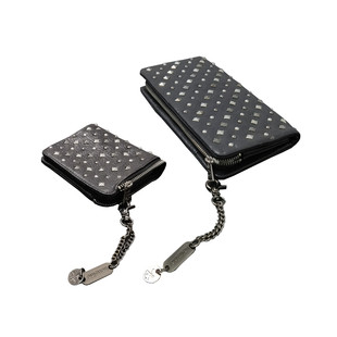 包邮 饰里外全牛皮复古真皮钱包B112 金属铆钉装 朋克风拉链长短款