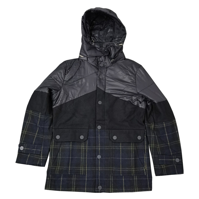 羊毛呢双面料拼接复古苏格兰格纹修身可脱卸帽夹克外套Y681包邮男