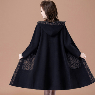 2025年连帽毛呢大衣外套女秋冬加厚中长款针织开衫大码宽松妈妈装