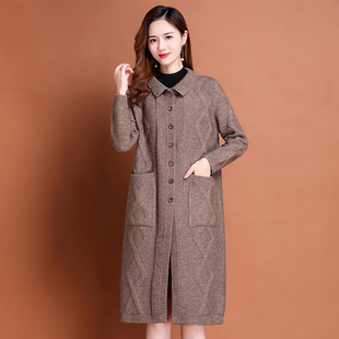 2025年毛衣外套女开衫中长款加厚秋冬宽松显瘦针织粗线羊毛衫方领