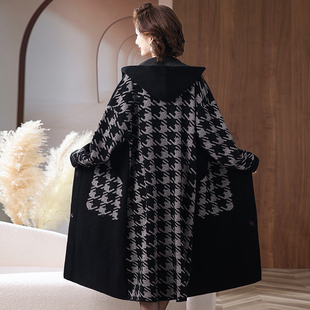 不起球秋冬女羊毛毛呢大衣外套中长款过膝宽松加厚千鸟格风衣妈妈