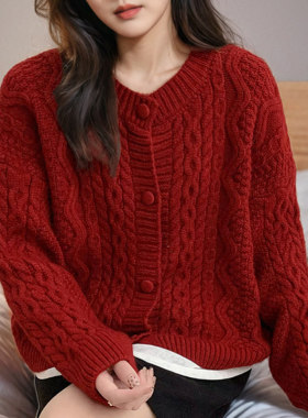 低圆领羊毛衫毛衣外套女短款针织