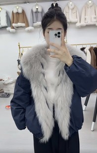 2025新款狐狸大毛领鹅绒服真皮草外套女短款连帽加厚派克服大衣