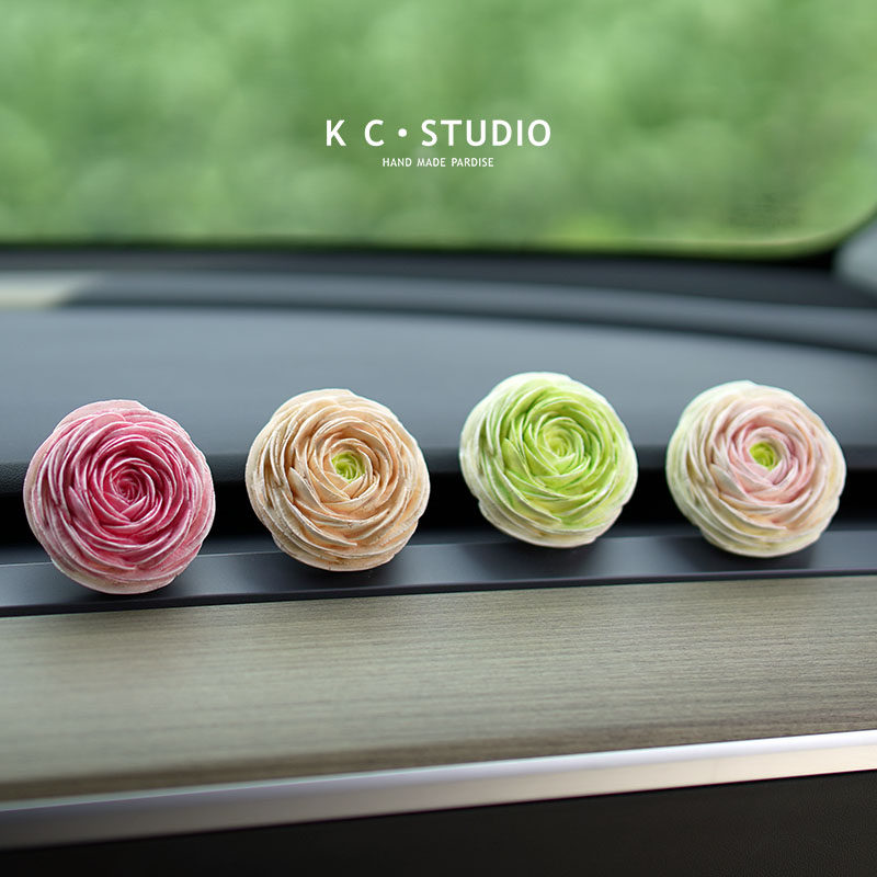 洋牡丹特斯拉model3/y创意汽车摆件出风口装饰可爱扩香石车内用品