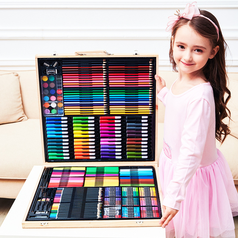 意大利款258件儿童小学生初学者绘画套装 水彩笔彩铅画笔组合套装