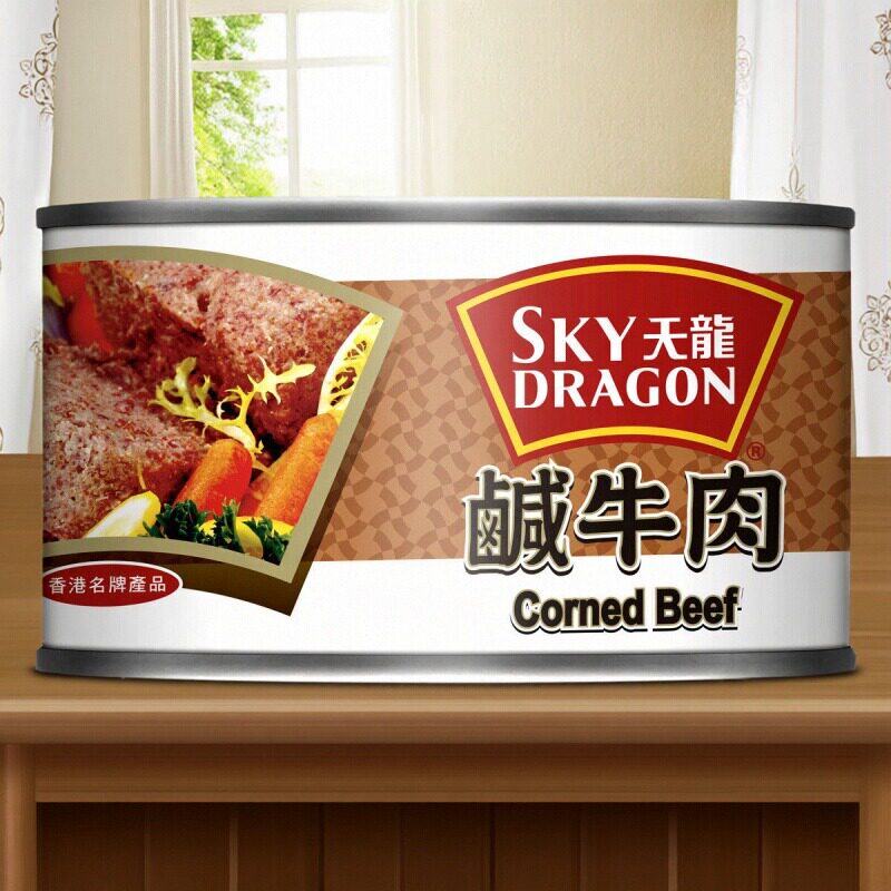 香港进口天龙牌咸牛肉即食罐头速食咸牛肉户外野营火锅茶餐厅340g