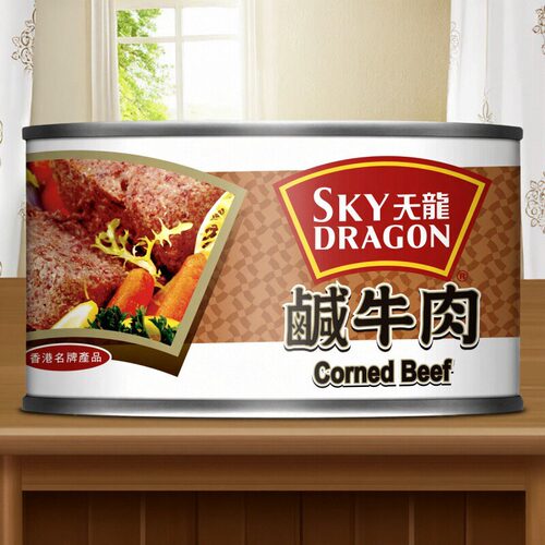 香港进口天龙牌咸牛肉即食罐头速食咸牛肉户外野营火锅茶餐厅340g