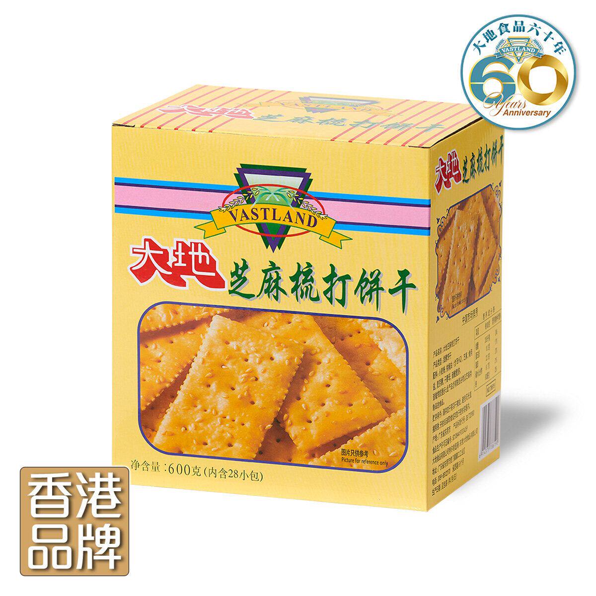 大地食品 1盒600g芝麻梳打饼干彩盒内含28独立小包低糖无人造颜色