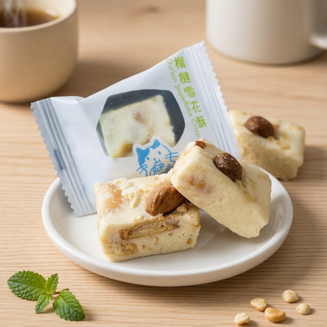 三木茶点雪花酥金枕榴梿口味水果之皇榴梿碰上奶味浓郁既牛奶糖版
