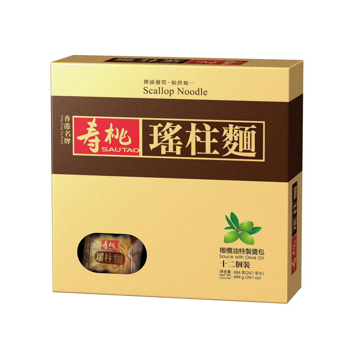 香港寿桃牌 - 寿桃瑶柱面礼盒新年送礼年货12个装684g