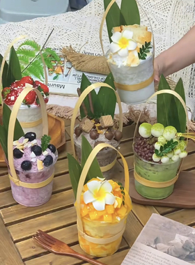 泡鲁达透明奶茶提手竹提手批发