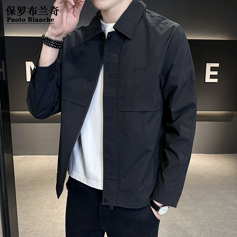 保罗男士2025春秋新款时尚夹克衫宽松大码男装外套休闲翻领茄克服