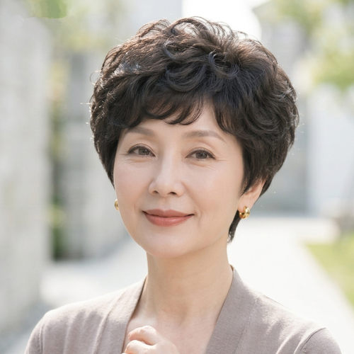 中老年真发自然减龄羊毛卷假发