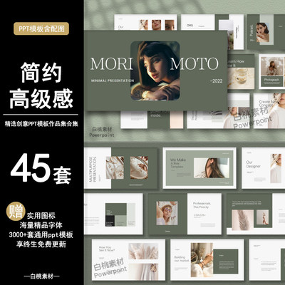 简约质感ppt模板欧美ins风莫兰迪配色艺术时尚设计素材作品集推荐
