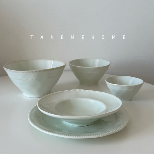 takemehome温柔淡青浮雕餐具套装高颜值米饭碗汤盘拉面碗汤碗餐盘