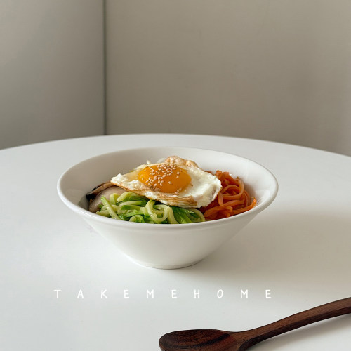 takemehome乳白简约斗笠碗面碗汤碗盖饭炒饭碗沙拉碗粥碗