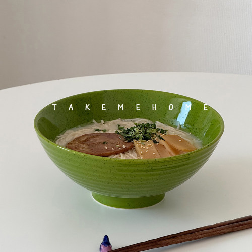 takemehome复古芝麻点绿色螺纹面碗陶瓷大碗螺蛳粉碗大容量嗦粉碗